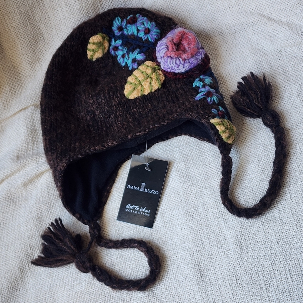 Ear Flap ROSE Beanie Knit Helmet Mohair Wool Hat Ear Flap Beanie Fringe Tassel View 5